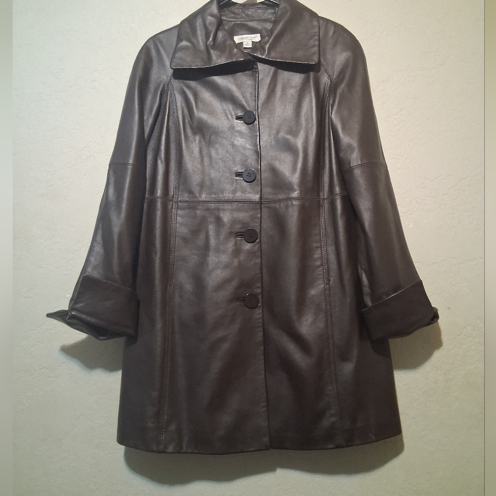 Coldwater Creek Chocolate Brown Leather Coat